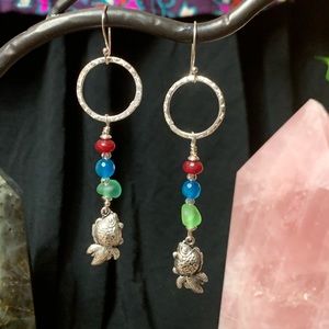 Sterling silver fish & natural gemstone earrings